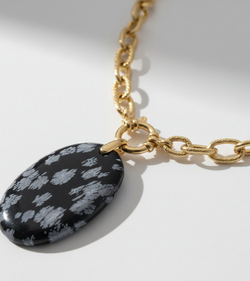Collier cordage doré & Obsidienne flocon de neige