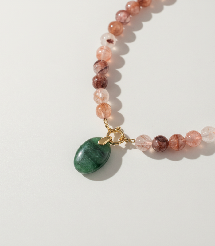 Collier Quartz Hématoïde Rouge & Aventurine verte