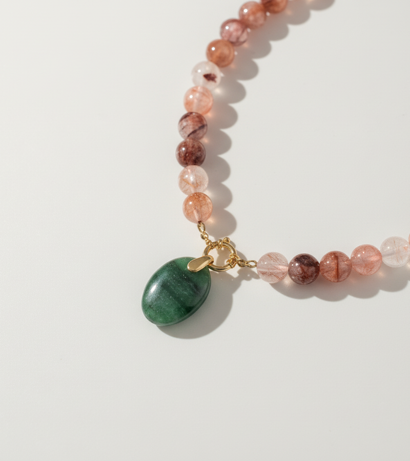 Collier Quartz Hématoïde Rouge & Aventurine verte