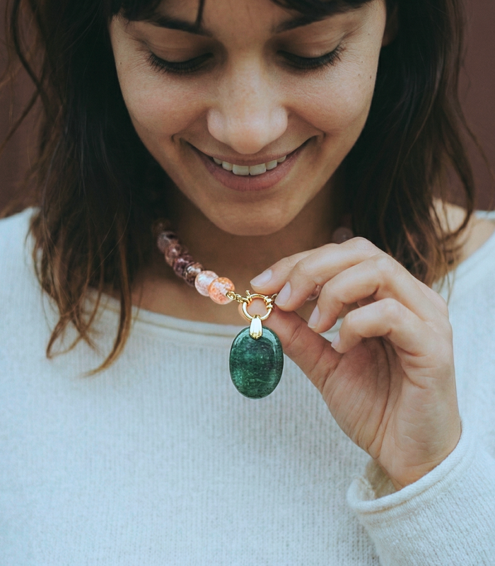 Collier Quartz Hématoïde Rouge & Aventurine verte