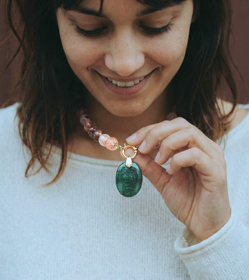Collier Quartz Hématoïde Rouge & Aventurine verte