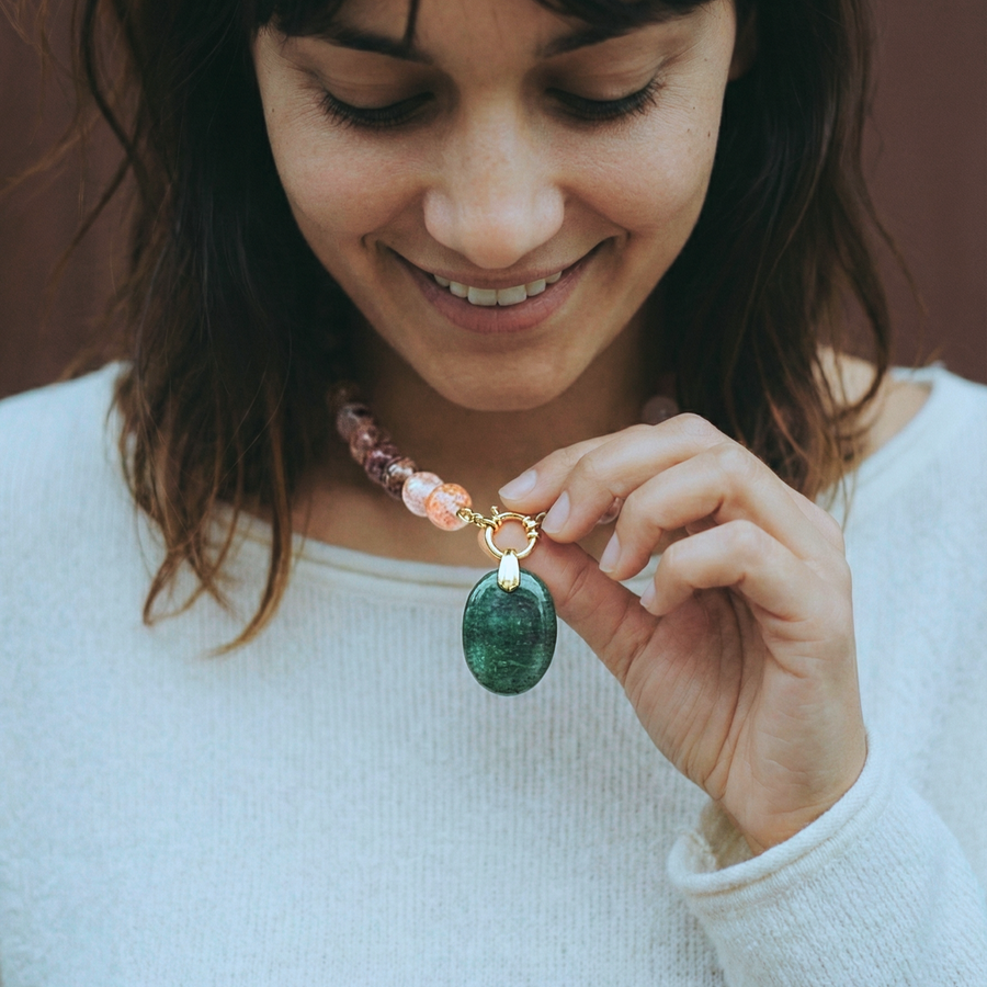 Collier Quartz Hématoïde Rouge & Aventurine verte