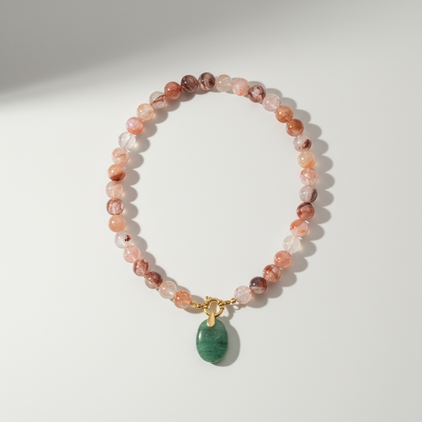 Collier Quartz Hématoïde Rouge & Aventurine verte
