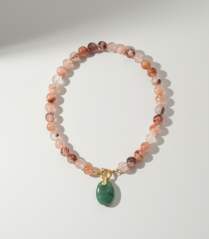 Collier Quartz Hématoïde Rouge & Aventurine verte