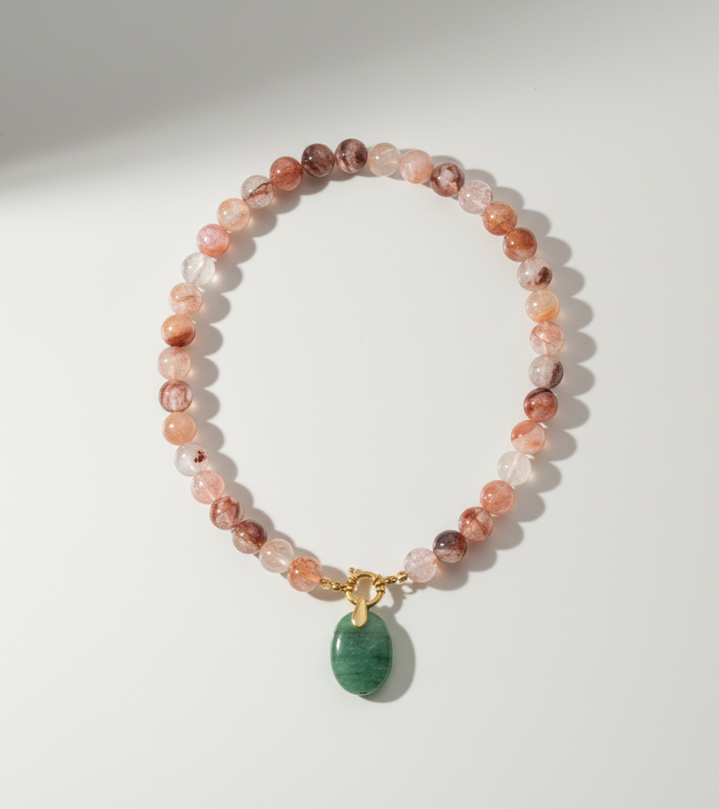 Collier Quartz Hématoïde Rouge & Aventurine verte