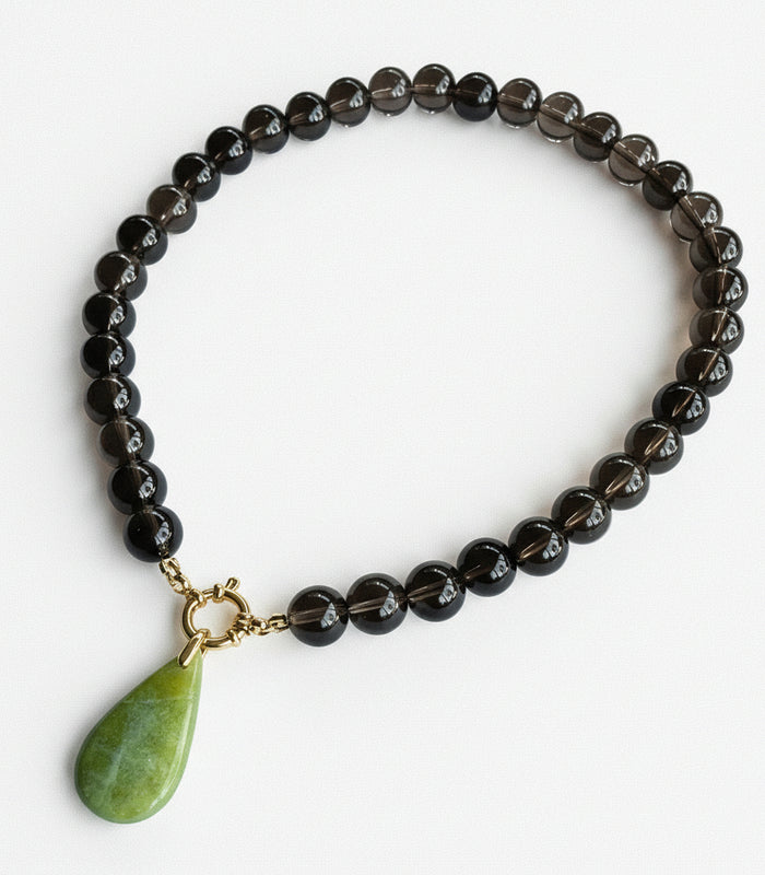 Collier Quartz Fumé & Opale Verte