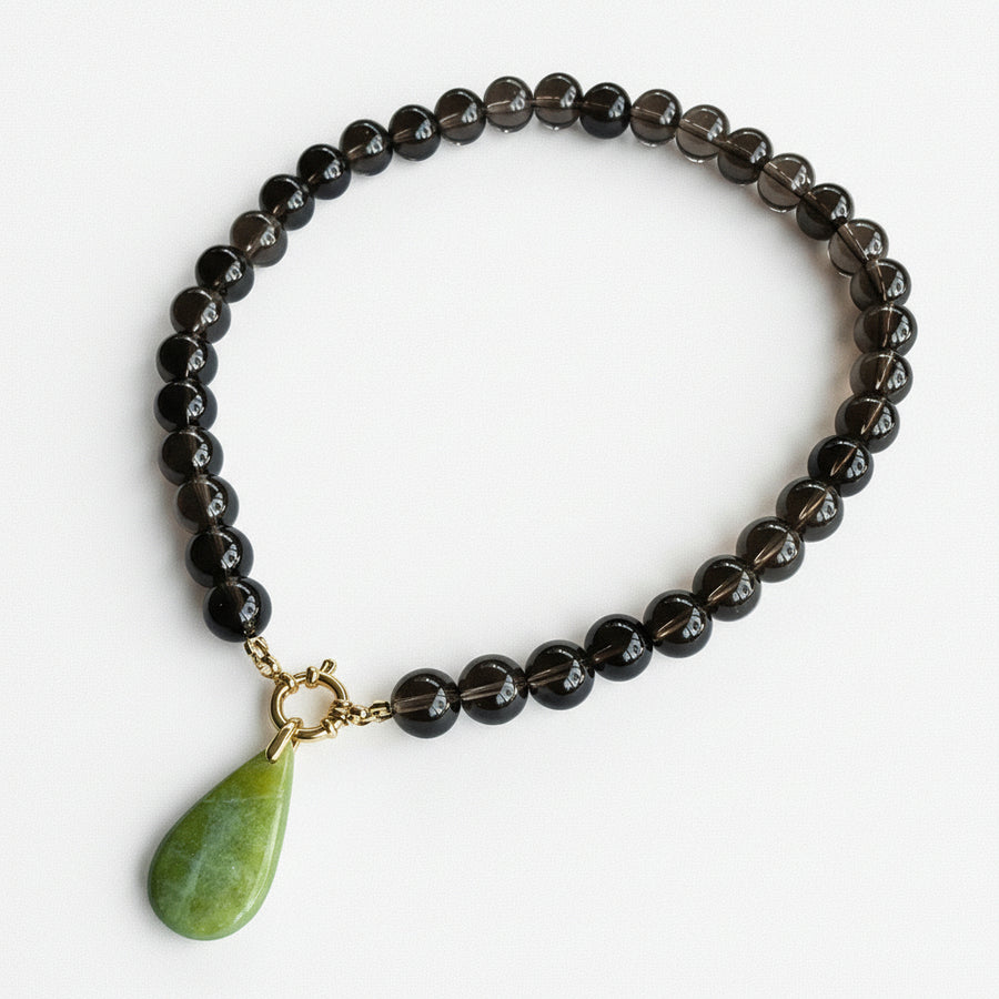 Collier Quartz Fumé & Opale Verte