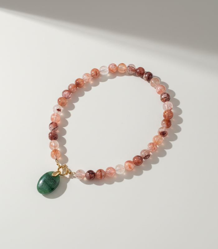 Collier Quartz Hématoïde Rouge & Aventurine verte