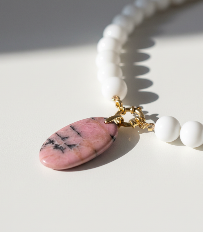 Collier Agate Blanche & Rhodonite