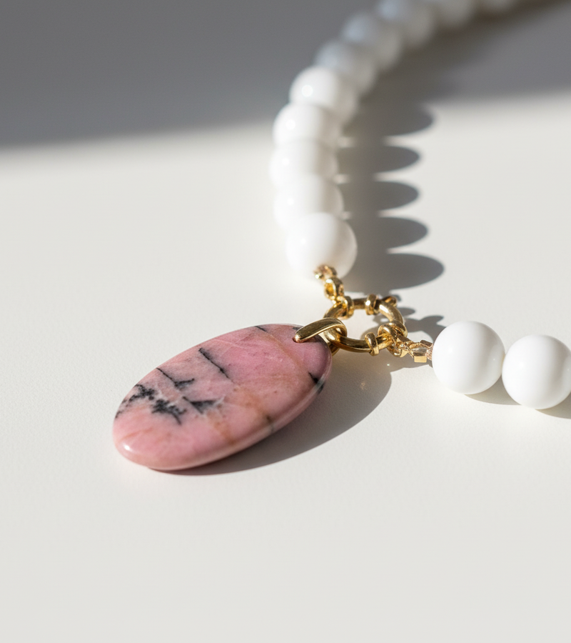 Collier Agate Blanche & Rhodonite