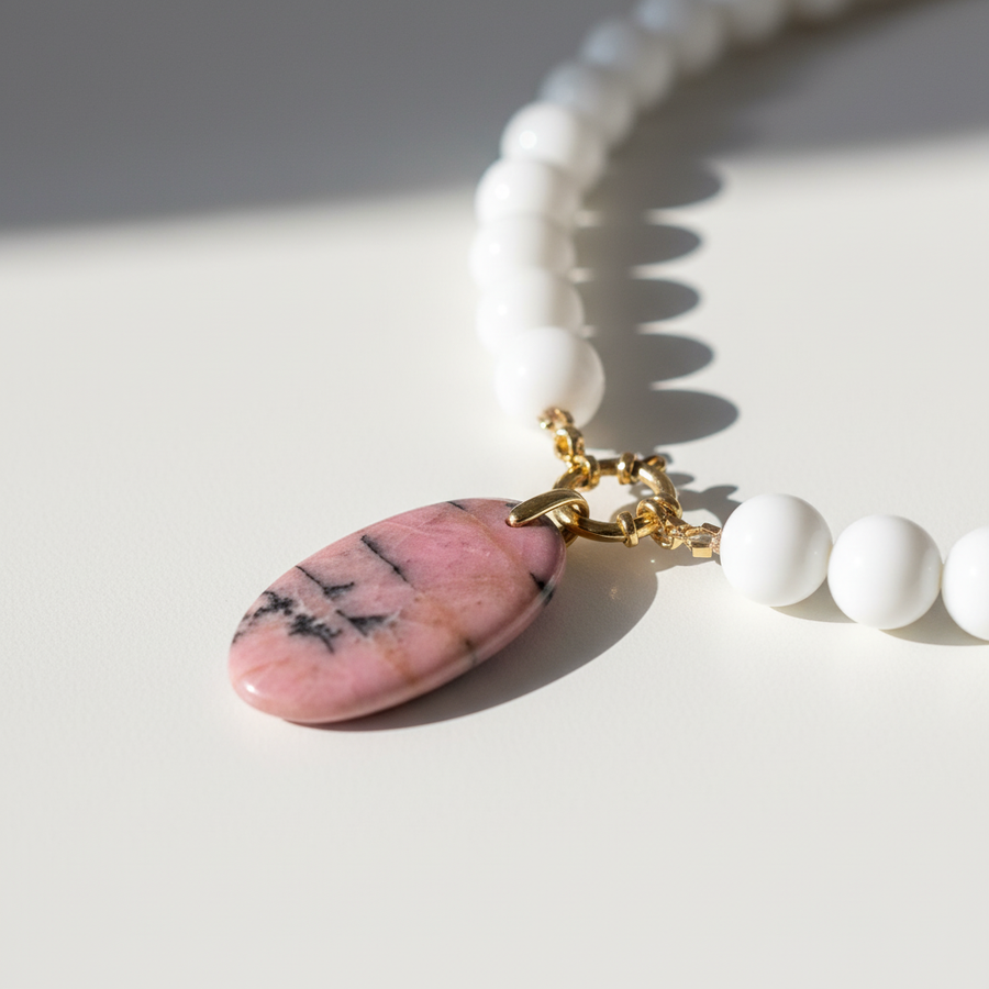 Collier Agate Blanche & Rhodonite