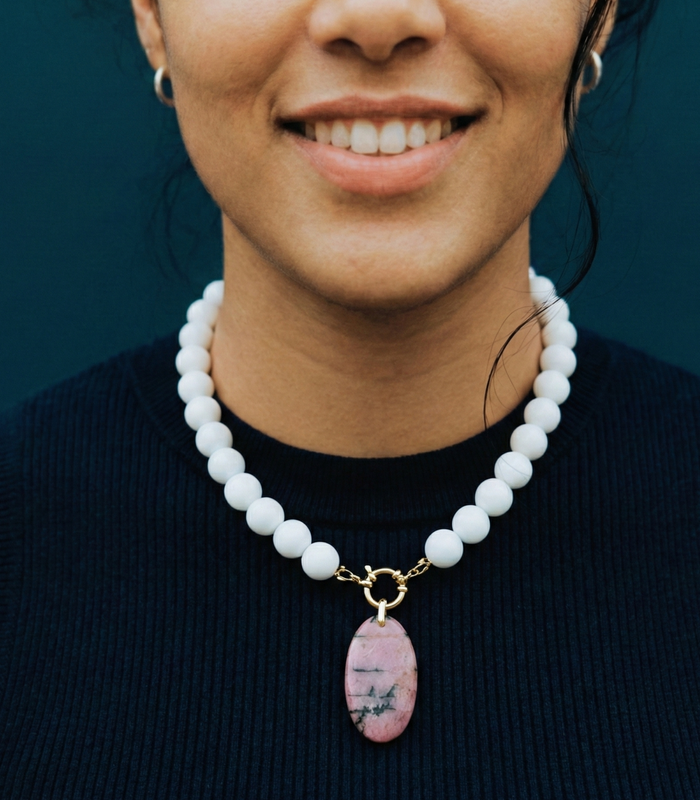 Collier Agate Blanche & Rhodonite