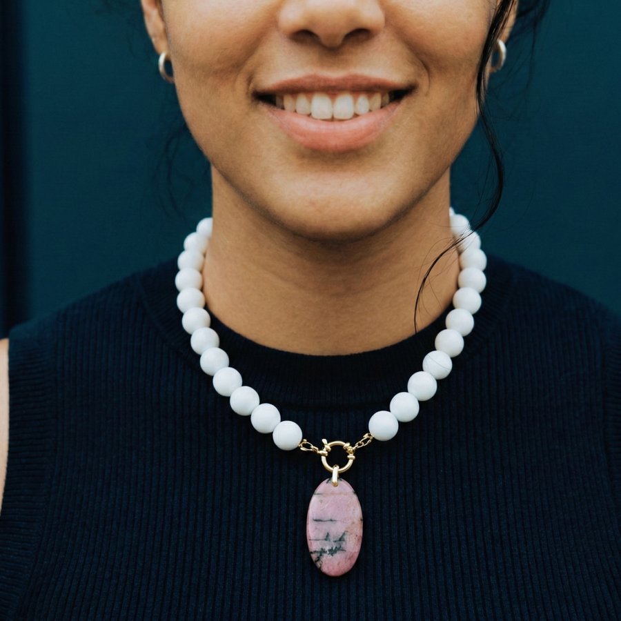 Collier Agate Blanche & Rhodonite