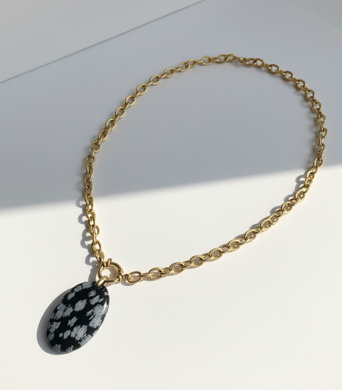 Collier cordage doré & Obsidienne flocon de neige