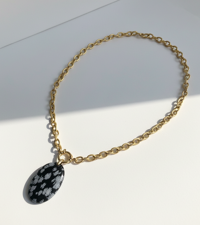 Collier cordage doré & Obsidienne flocon de neige