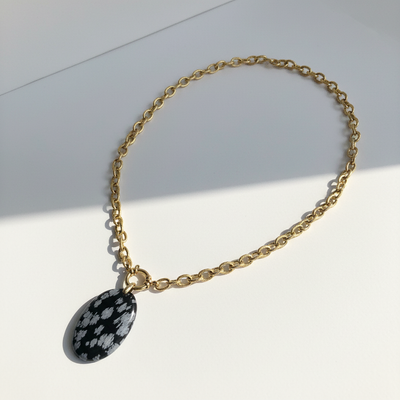 Collier cordage doré & Obsidienne flocon de neige