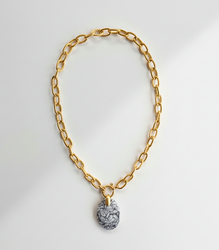 Collier strié doré & Pinolite