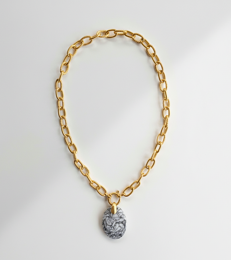 Collier strié doré & Pinolite