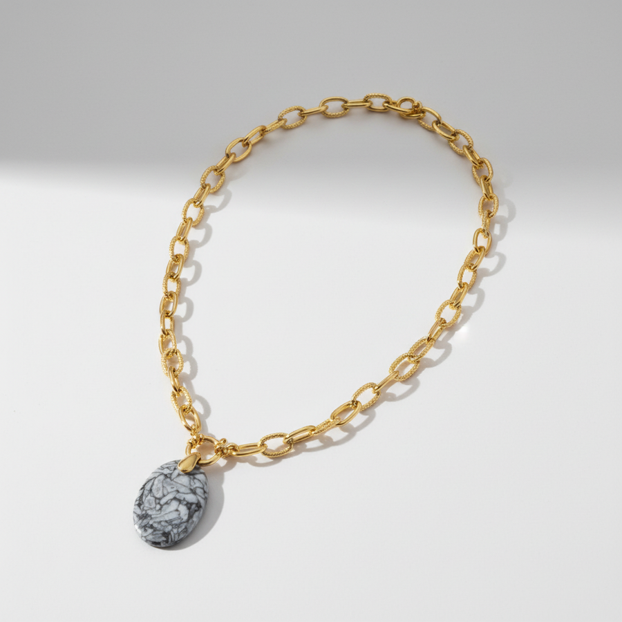 Collier strié doré & Pinolite