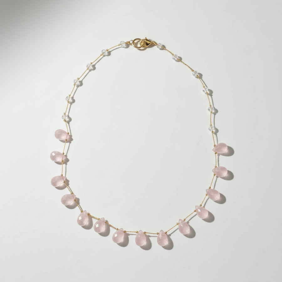 Collier grosse goute Quartz Rose