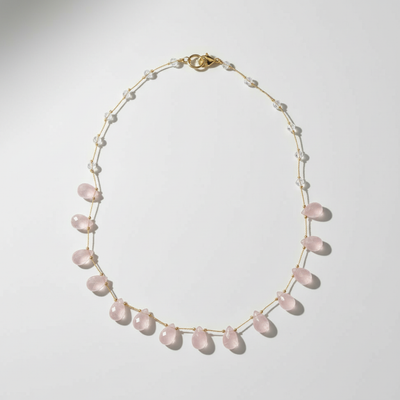 Collier grosse goute Quartz Rose
