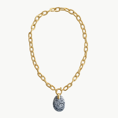 Collier strié doré & Pinolite