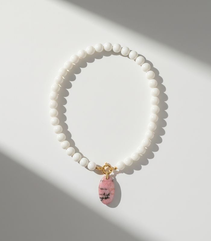 Collier Agate Blanche & Rhodonite