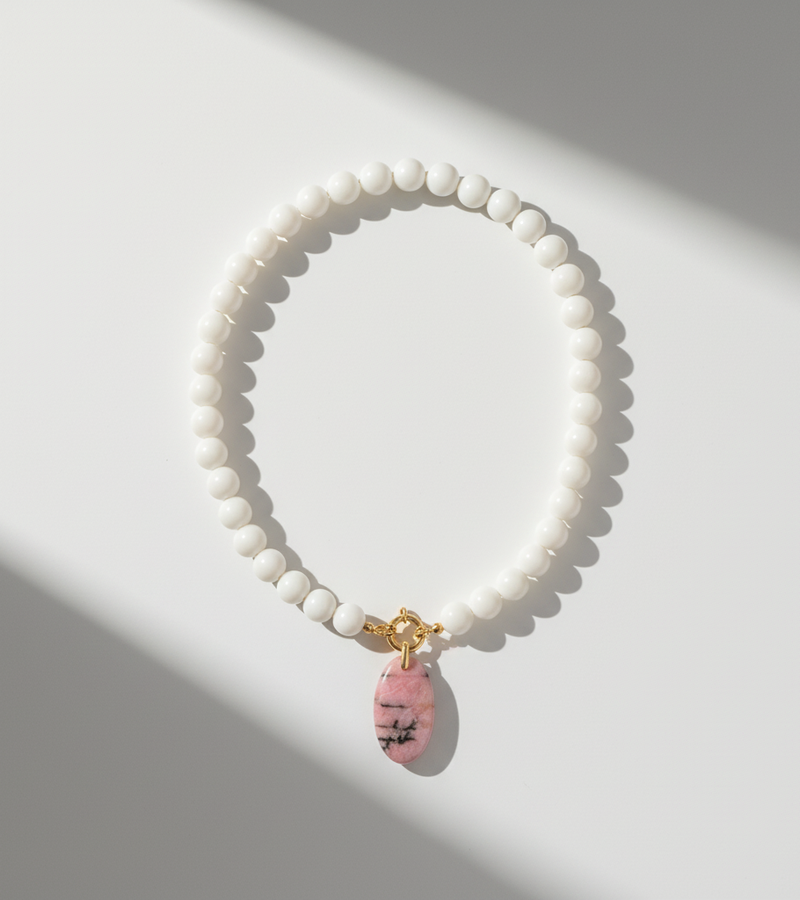 Collier Agate Blanche & Rhodonite