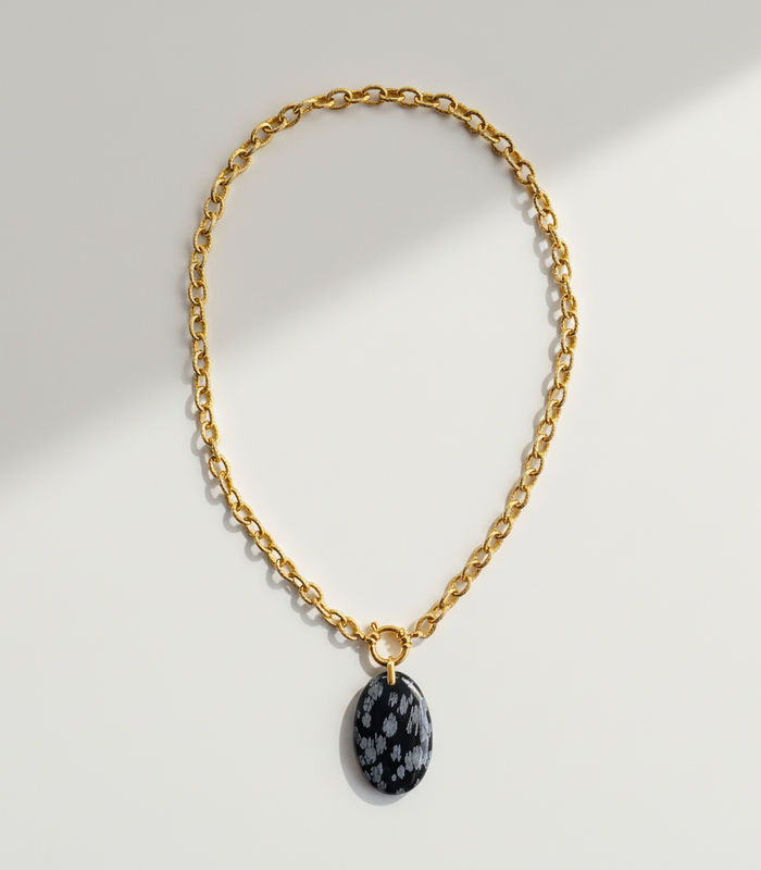 Collier cordage doré & Obsidienne flocon de neige