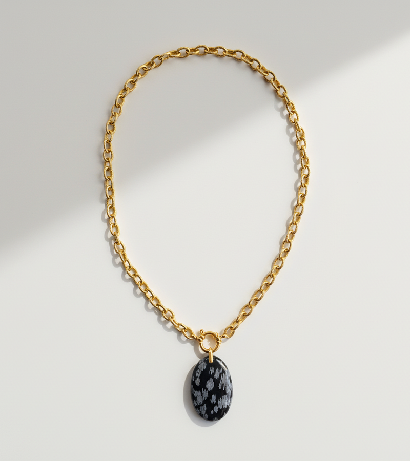 Collier cordage doré & Obsidienne flocon de neige