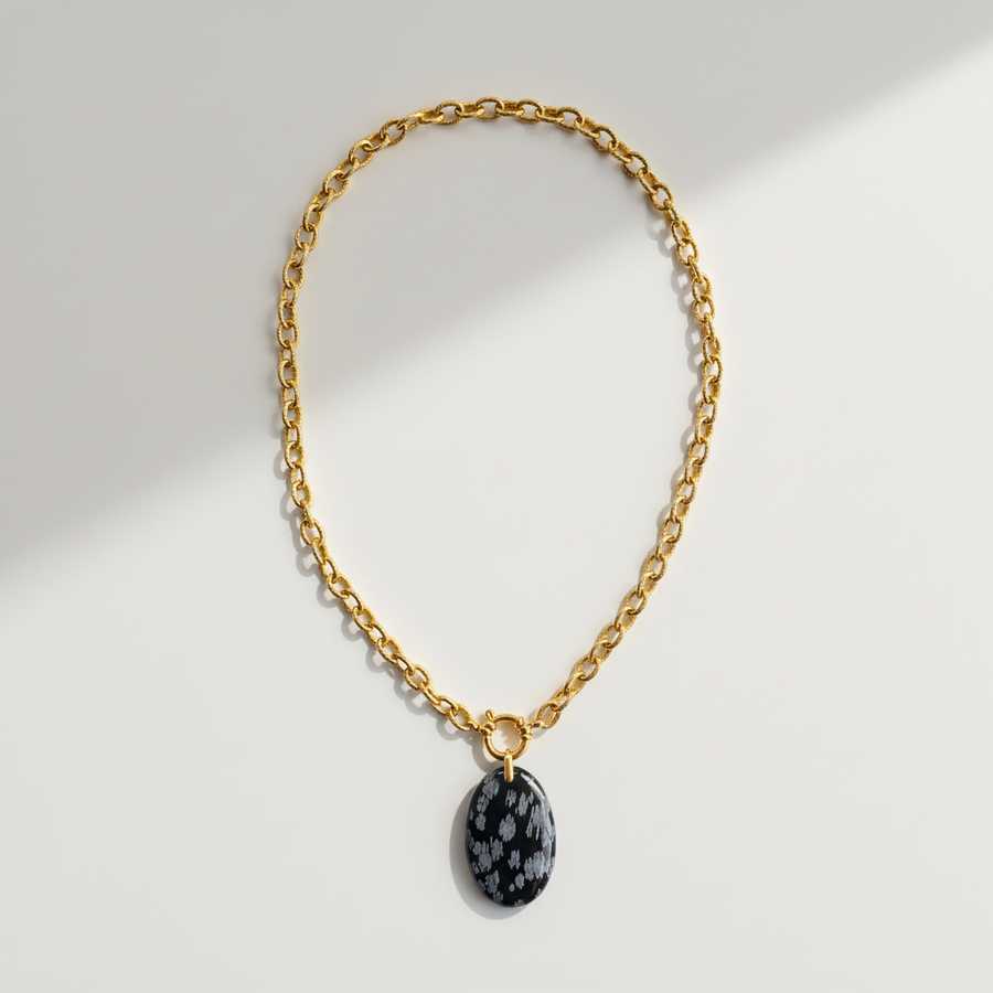 Collier cordage doré & Obsidienne flocon de neige
