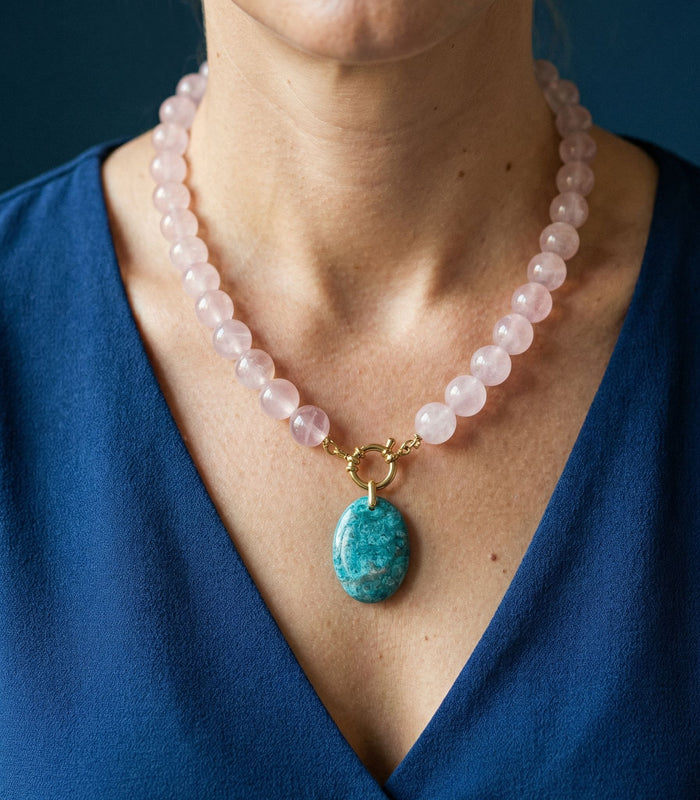 Collier Quartz Rose & Apatite bleue