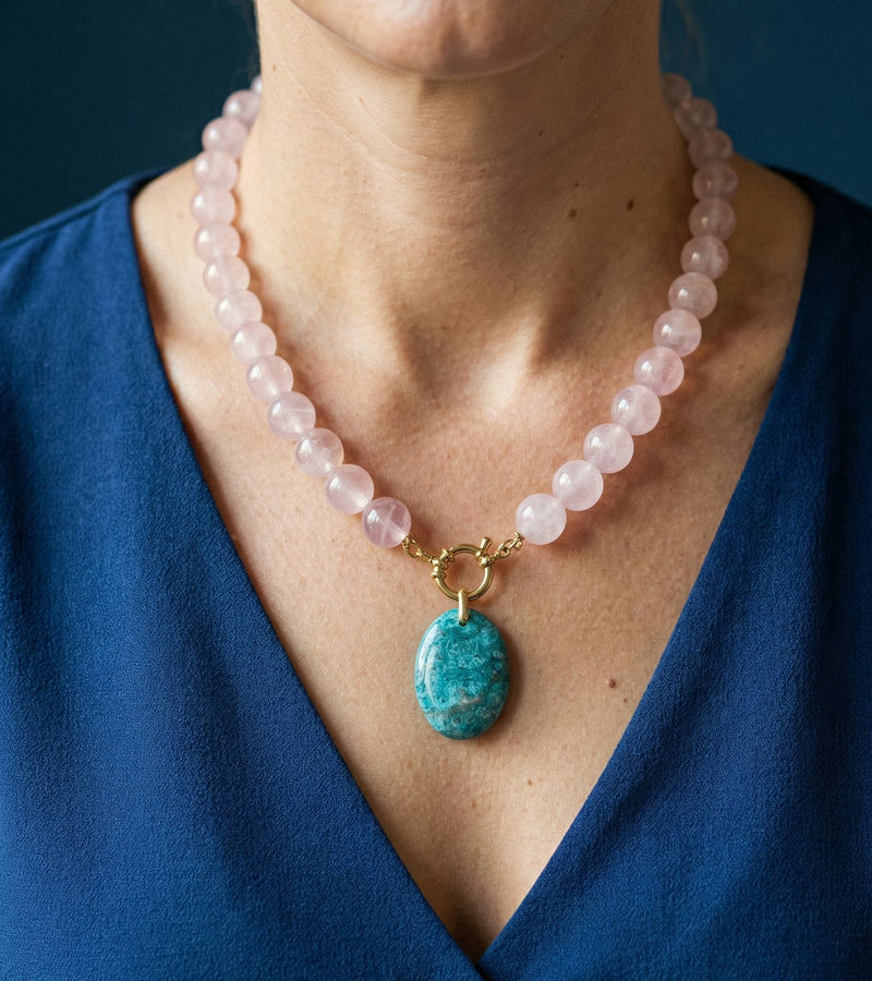 Collier Quartz Rose & Apatite bleue