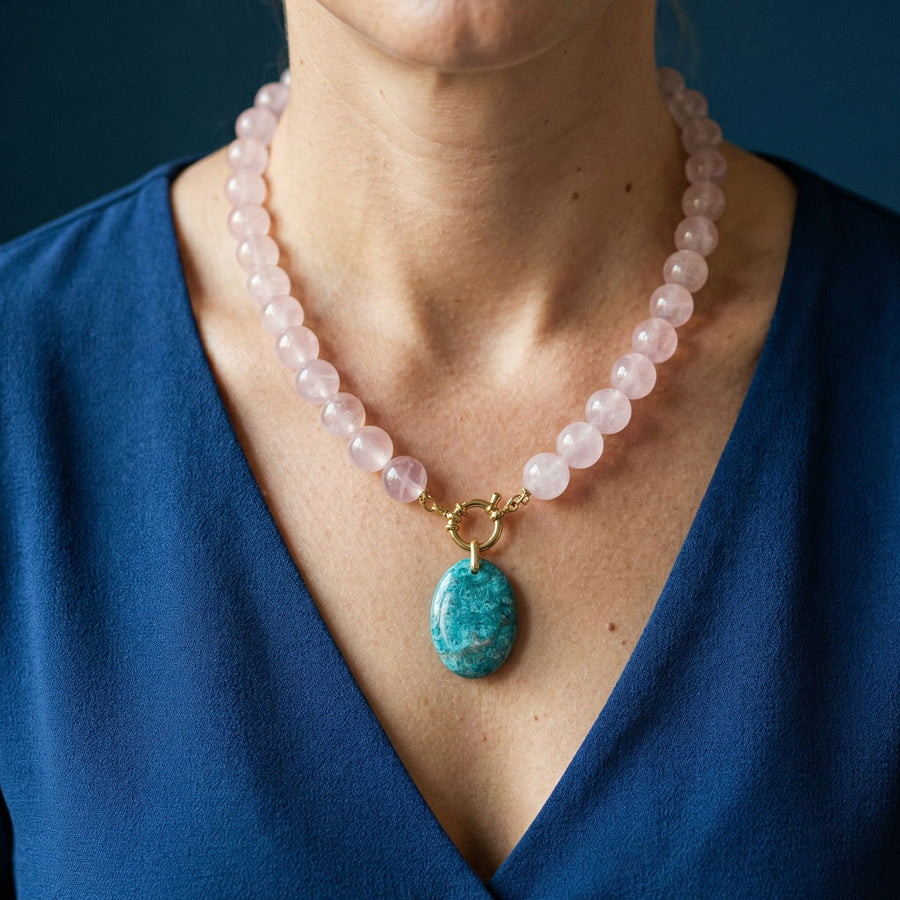 Collier Quartz Rose & Apatite bleue