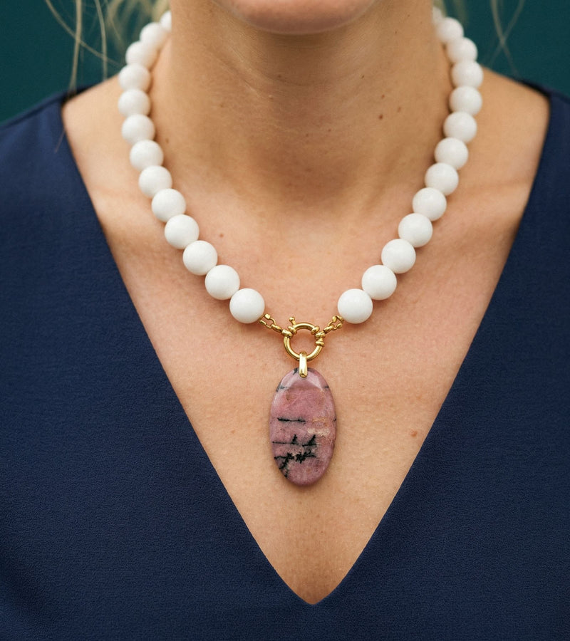 Collier Agate Blanche & Rhodonite
