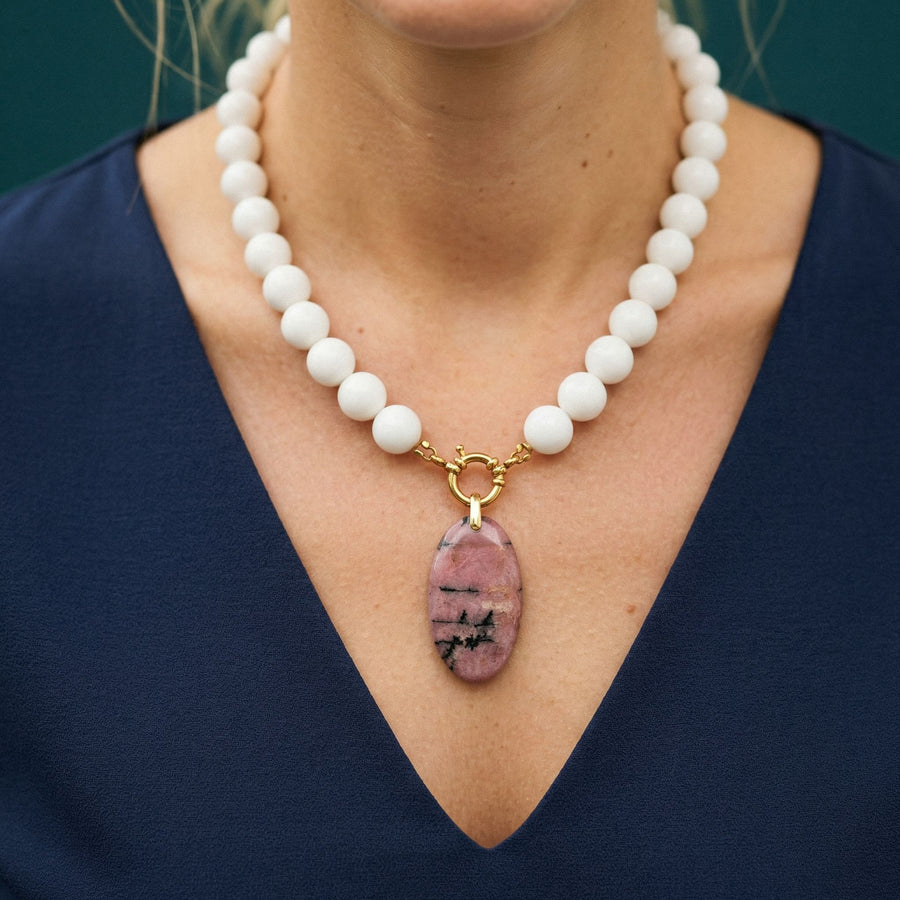 Collier Agate Blanche & Rhodonite