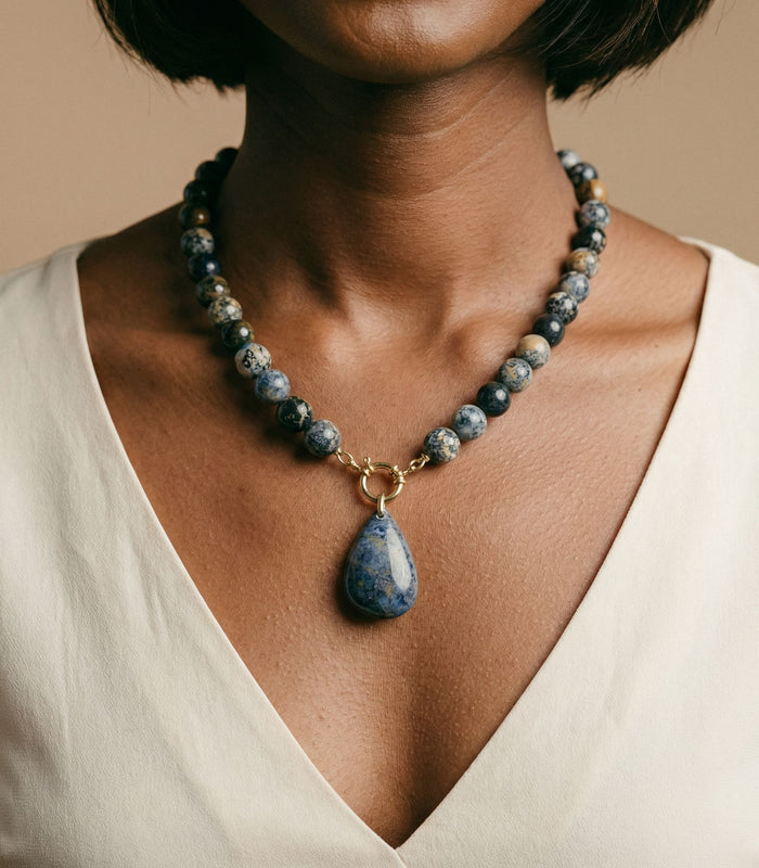 Collier Agate Bleu Océan