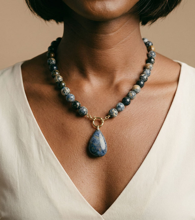 Collier Agate Bleu Océan