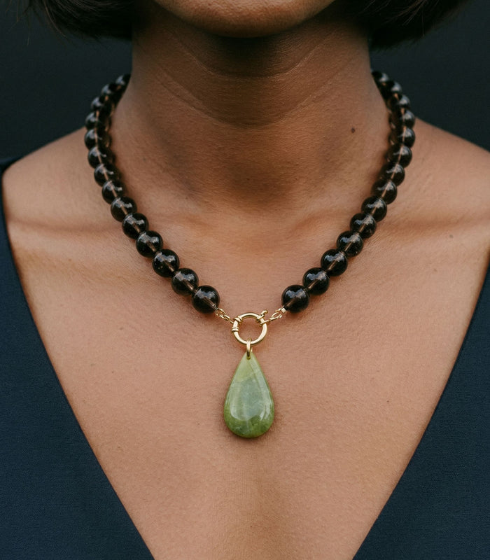 Collier Quartz Fumé & Opale Verte
