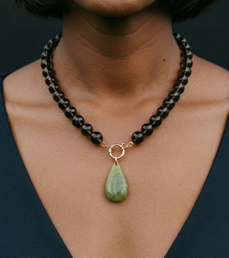 Collier Quartz Fumé & Opale Verte