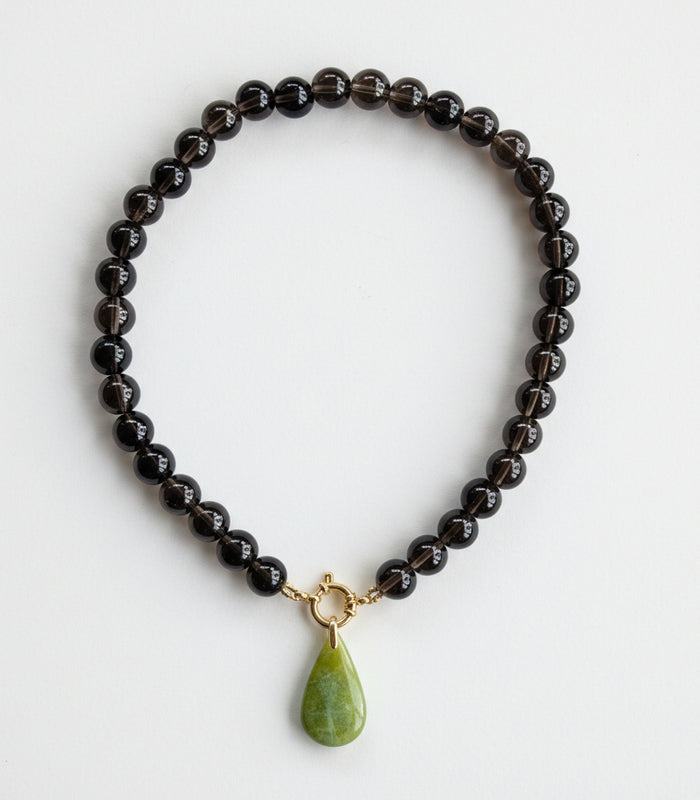 Collier Quartz Fumé & Opale Verte