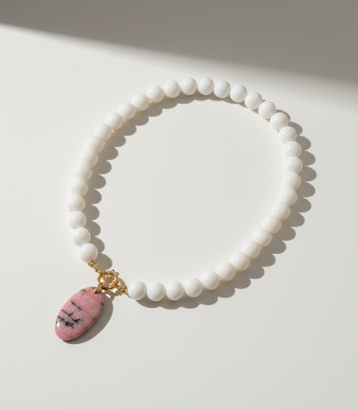 Collier Agate Blanche & Rhodonite