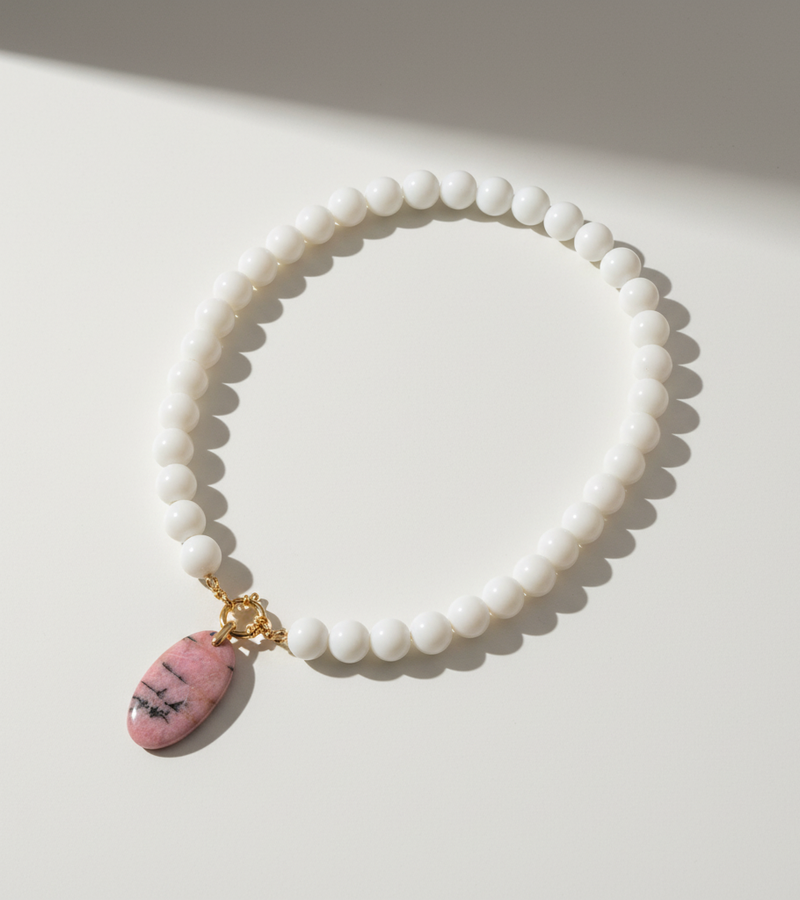 Collier Agate Blanche & Rhodonite