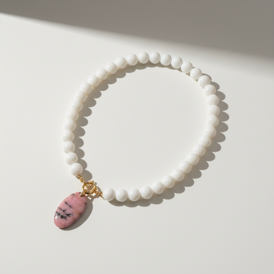Collier Agate Blanche & Rhodonite