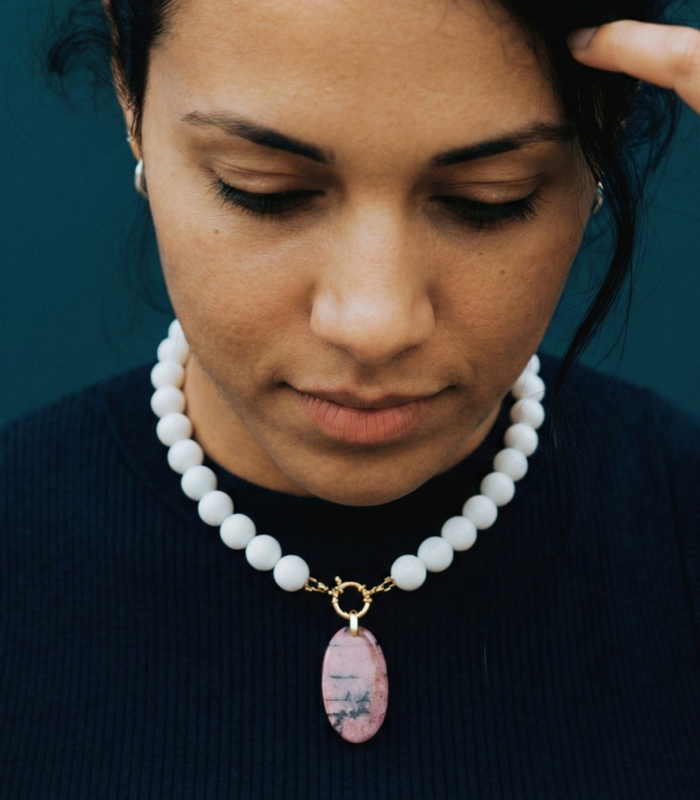 Collier Agate Blanche & Rhodonite