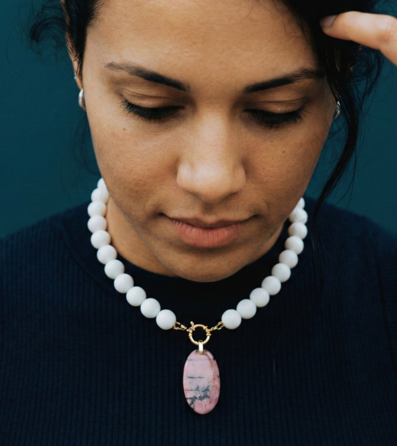 Collier Agate Blanche & Rhodonite