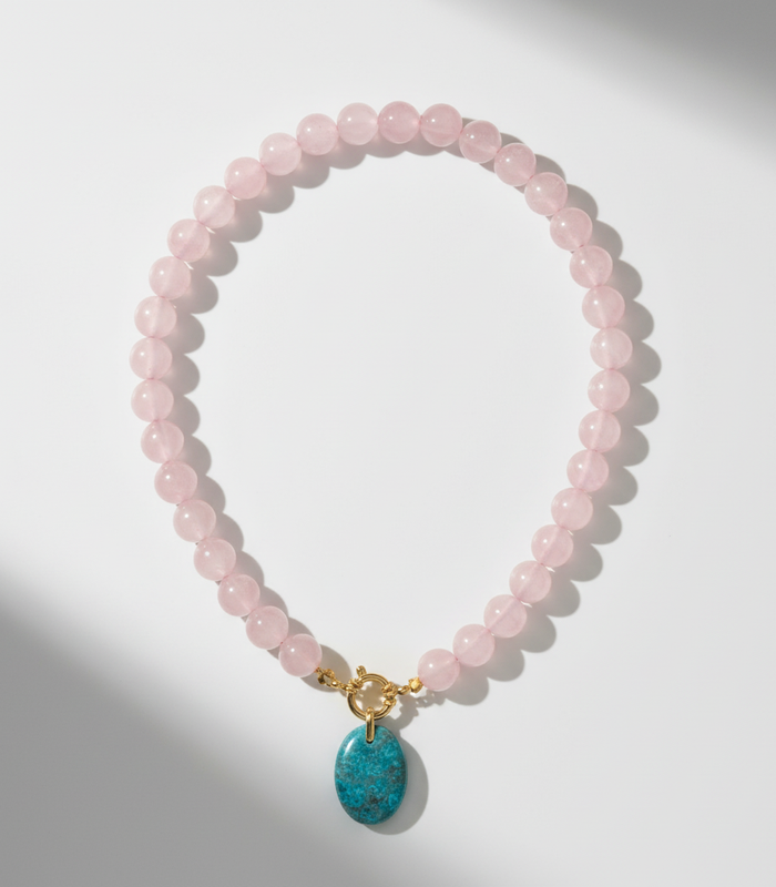Collier Quartz Rose & Apatite bleue