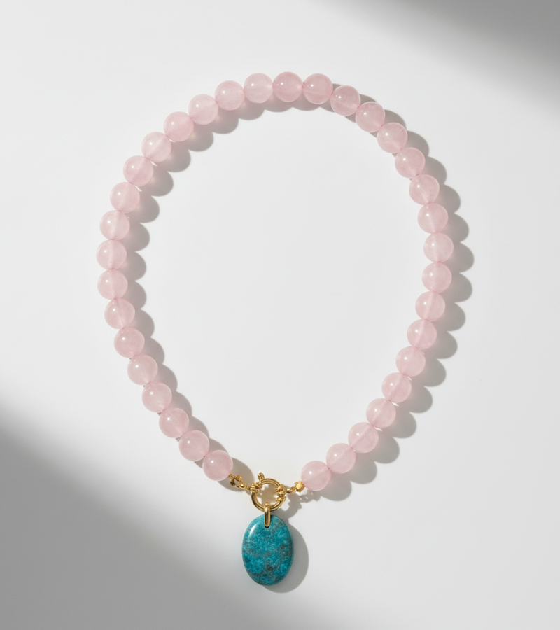 Collier Quartz Rose & Apatite bleue