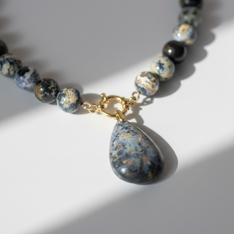 Collier Agate Bleu Océan
