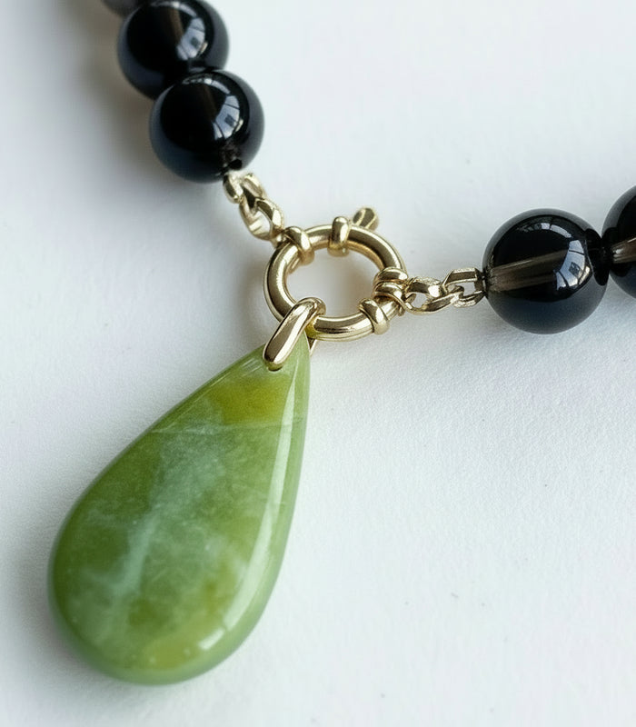 Collier Quartz Fumé & Opale Verte